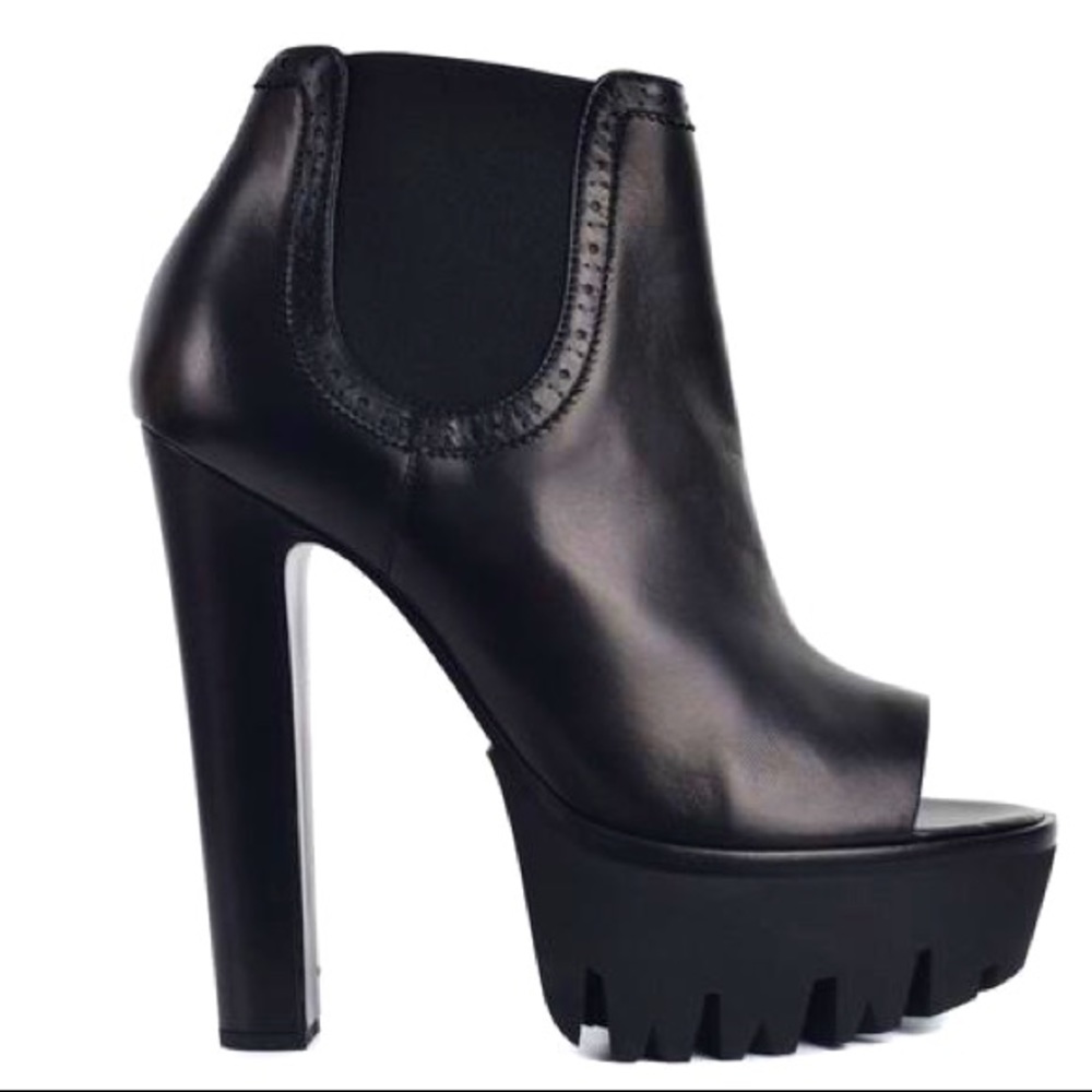 VERSUS VERSACE Women's Black Leather Chelsea Peep Toe Booties